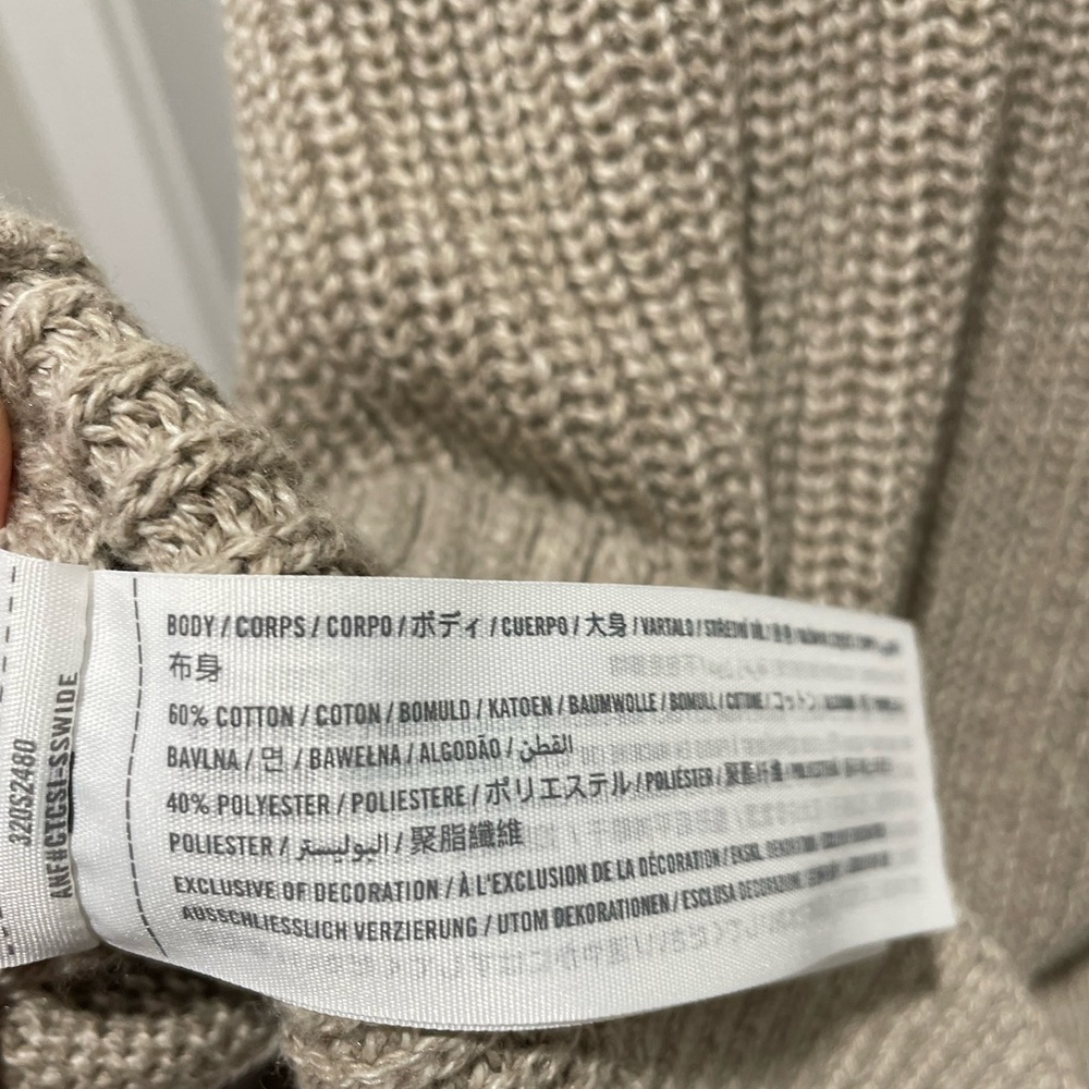 Hollister Men Two-Tone Cable Patch Crew Sweater in Beige Cream Taupe Size Large - Picture 6 of 6